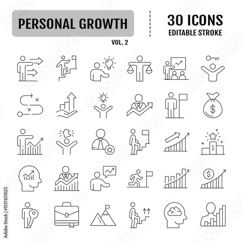 Personal growth line icon set. Editable stroke. Vector illustration