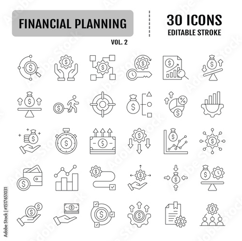 Financial planning icon set. Editable stroke. Vector illustration