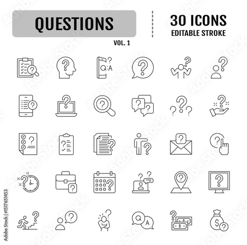 Question line icon set. Editable stroke. Vector illustration