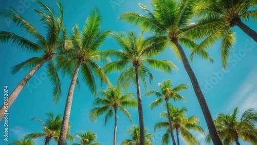 Wallpaper Mural View from below of coconut trees reaching towards the sky, perfect for travel backgrounds. Torontodigital.ca