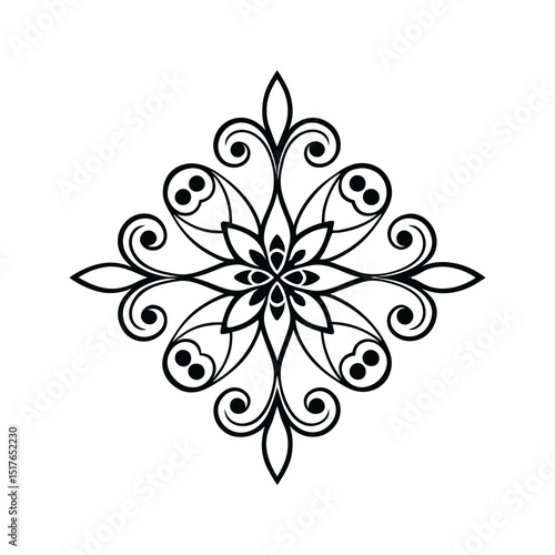 Elegant symmetrical floral design with intricate scrollwork for decorative artistic elements