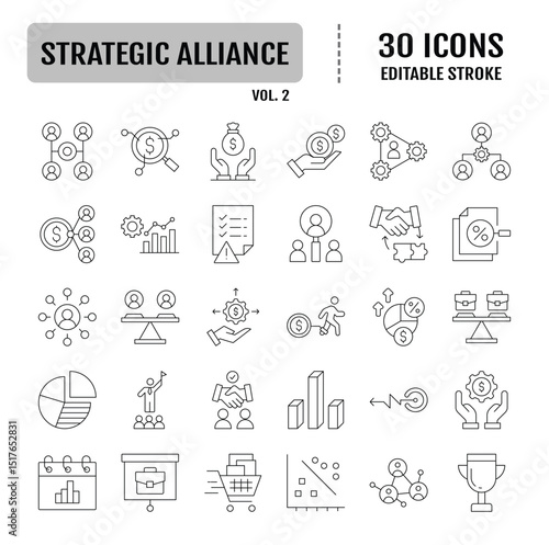 Strategic alliance line icon set. Editable stroke. Vector illustration