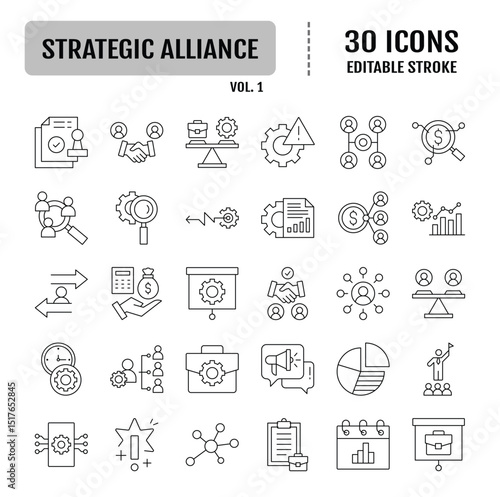 Strategic alliance line icon set. Editable stroke. Vector illustration