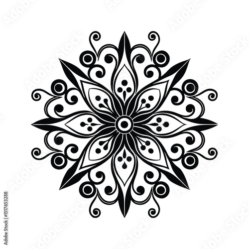 Intricate black and white decorative floral mandala design for graphic design and backgrounds