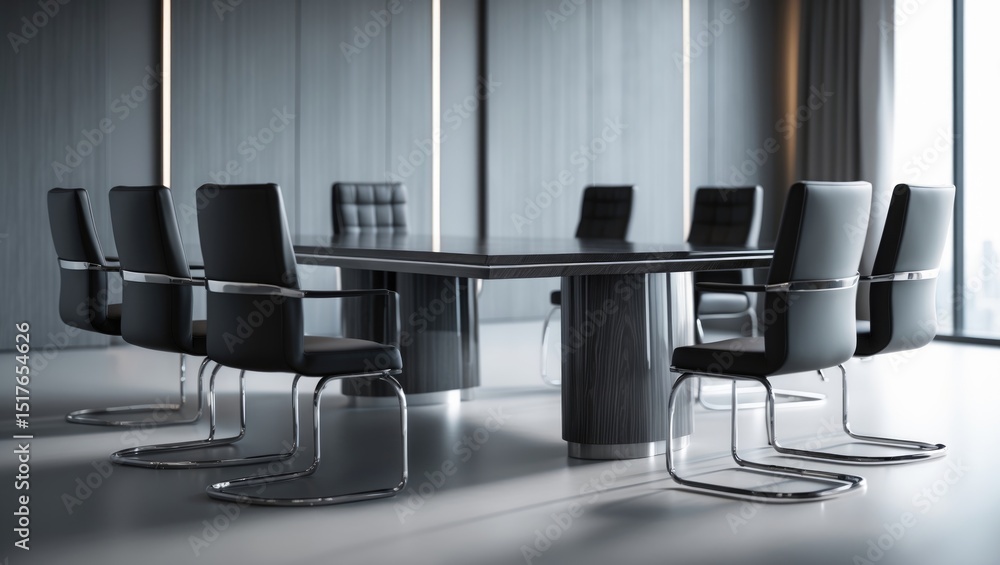Contemporary meeting room featuring conference table and seating arrangements Contemporary meeting room featuring conference table and seating arrangements