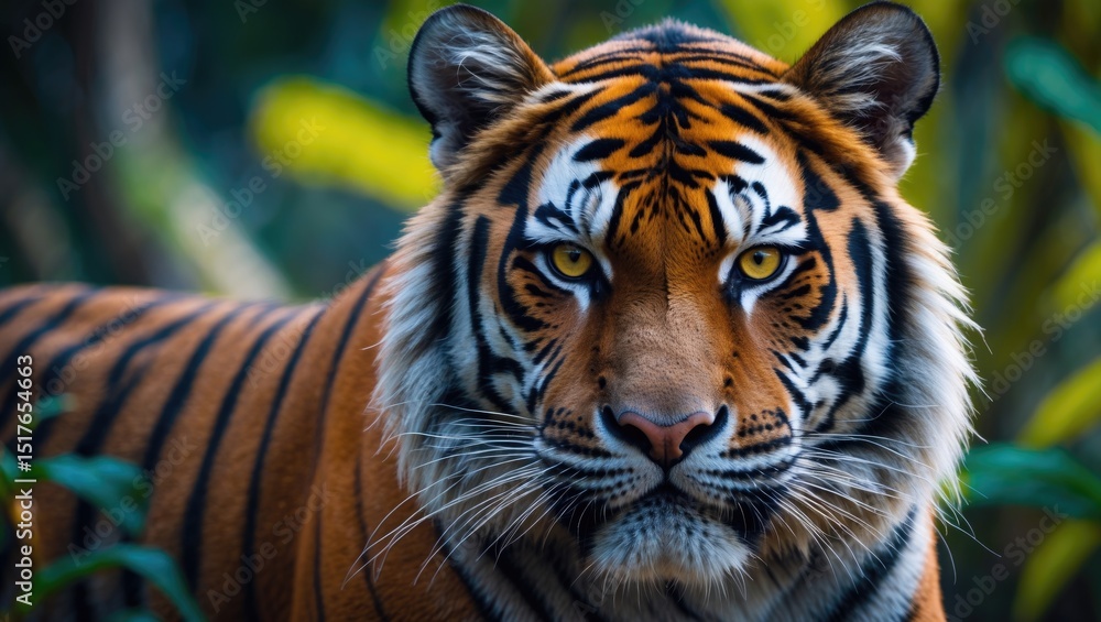 Fototapeta premium Detailed close-up of a tiger's face in the wild