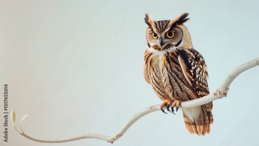 Naklejka premium Adorable Small Owl on White Background with Bird Details