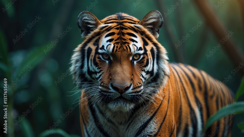 Fototapeta premium Close-up image of an Indian tiger's face in the wild