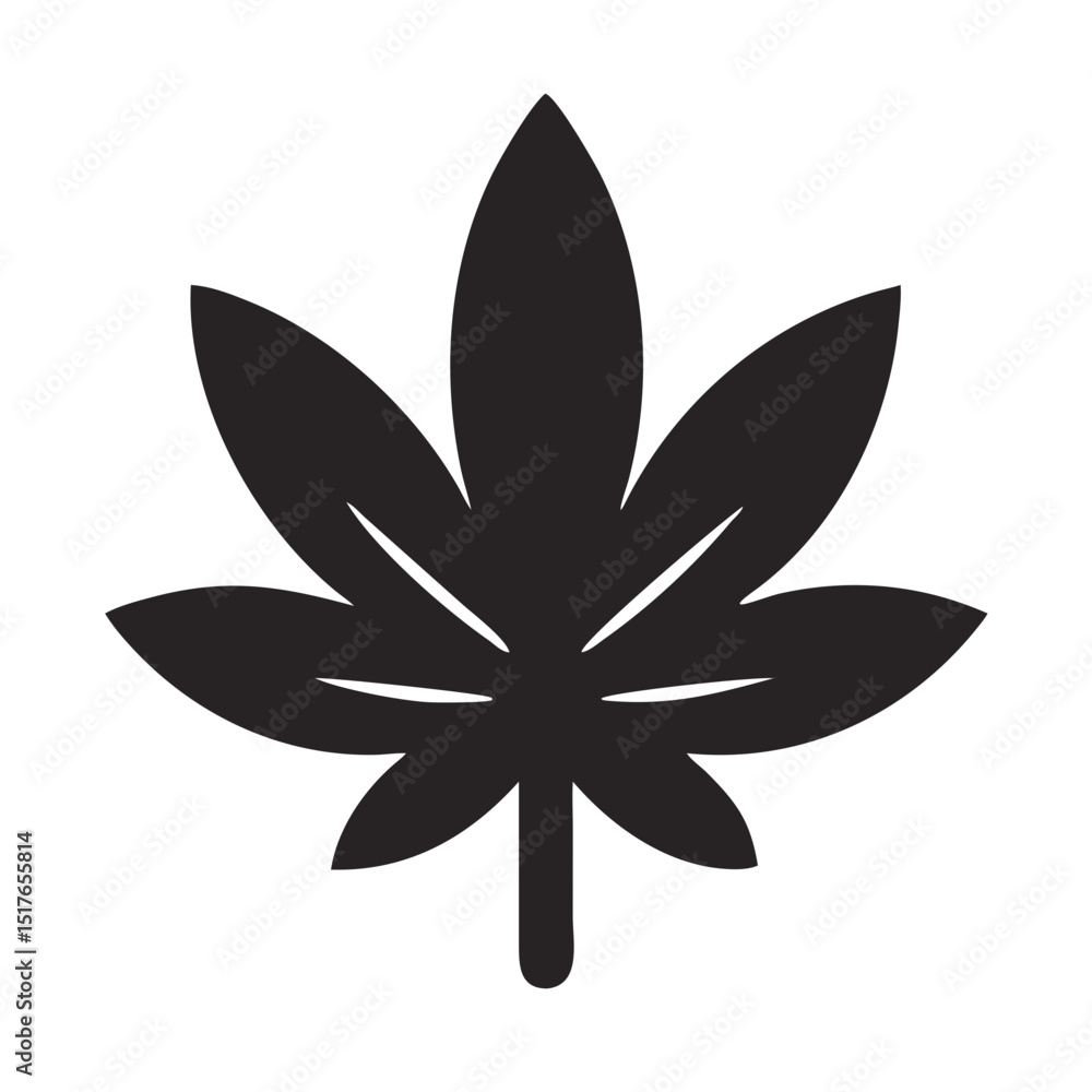 Simple Black and White Cannabis Leaf Silhouette on Black Background Simple Black and White Cannabis Leaf Silhouette on Black Background