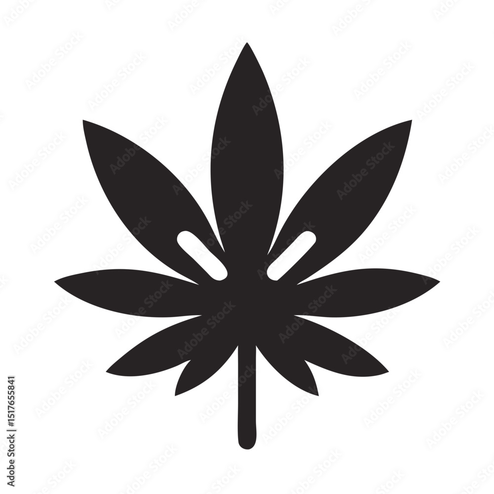 Simple Black and White Cannabis Leaf Icon on a Black Background Simple Black and White Cannabis Leaf Icon on a Black Background