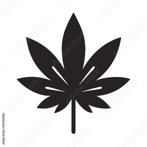 Minimalist Marijuana Leaf Silhouette on Black Background for Medical or Recreational Use