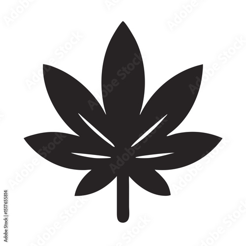 Simple Black and White Cannabis Leaf Silhouette on Black Background