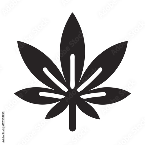 Simple Black and White Cannabis Leaf Icon on a Black Background