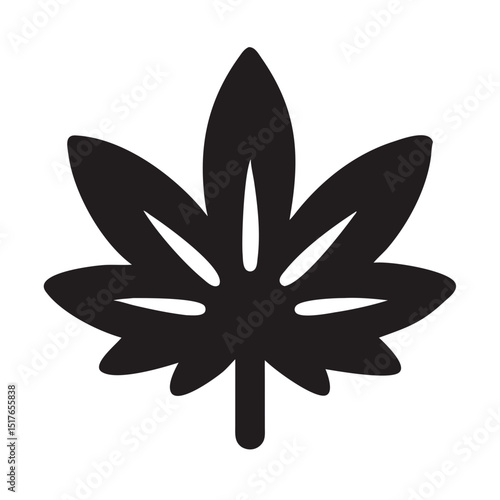 Simple Black Silhouette of a Marijuana Leaf on a Black Background