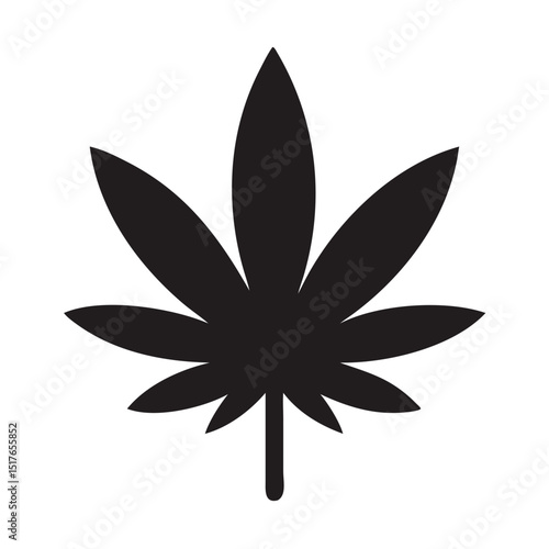 Simple Black Silhouette of a Cannabis Leaf on a Black Background