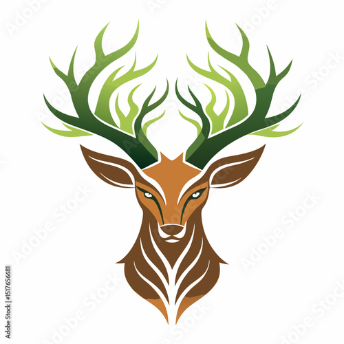 Abstract Deer with Tree-Shaped Antlers vector illustration