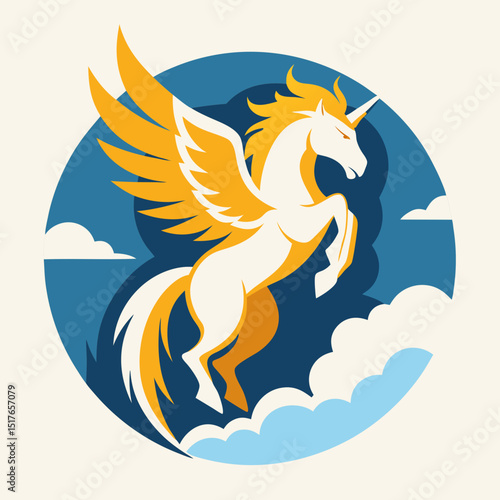 Pegasus Soaring in the Clouds vector illustration