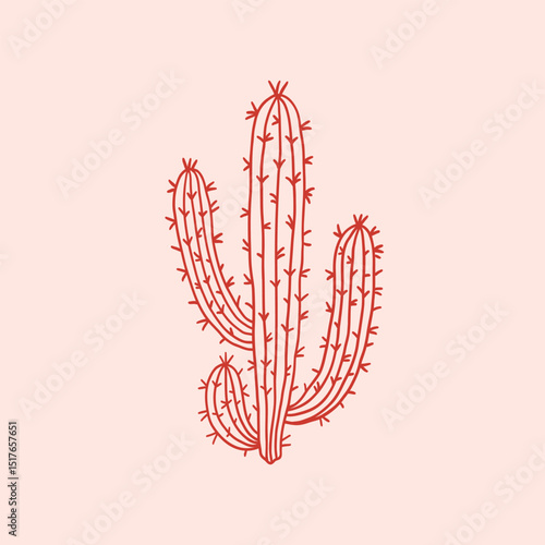 Prickly desert plant or cactus with thorns. Hand drawn tropical cactus with spines. Cowboy design element. Wild West decor for birthday, wedding, holiday, party. Vector clip art