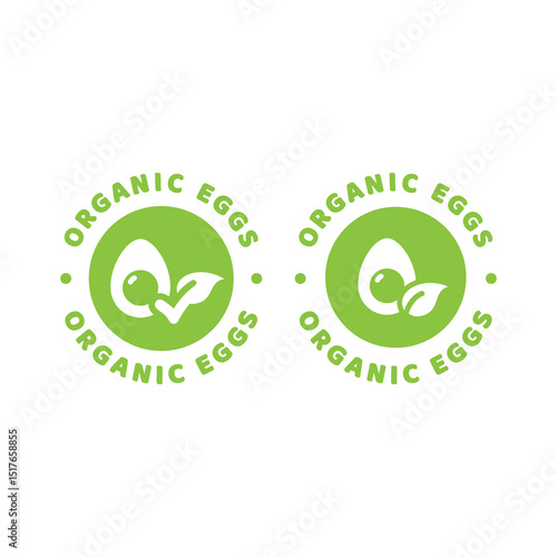 Organic eggs circle label. Organic egg vector icon with leaf and checkmark.