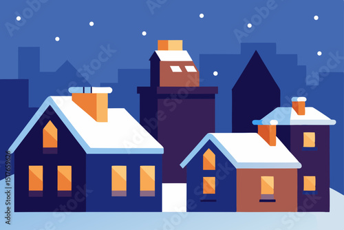  rooftops of city buildings with snow and soft light background