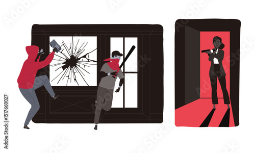 An Intense and Dramatic Scene Featuring Crime and Conflict Set in an Urban Environment
