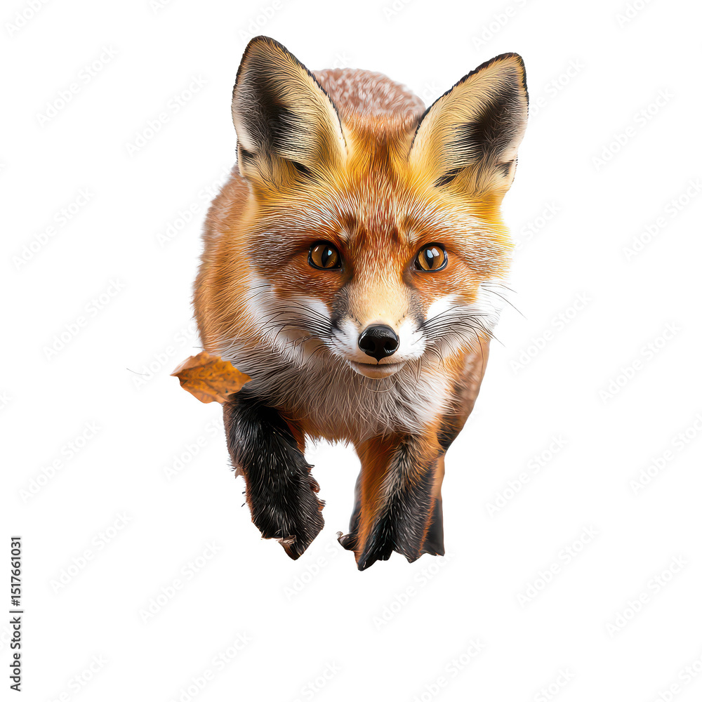 Fototapeta premium A fox is walking isolated on transparent background, png