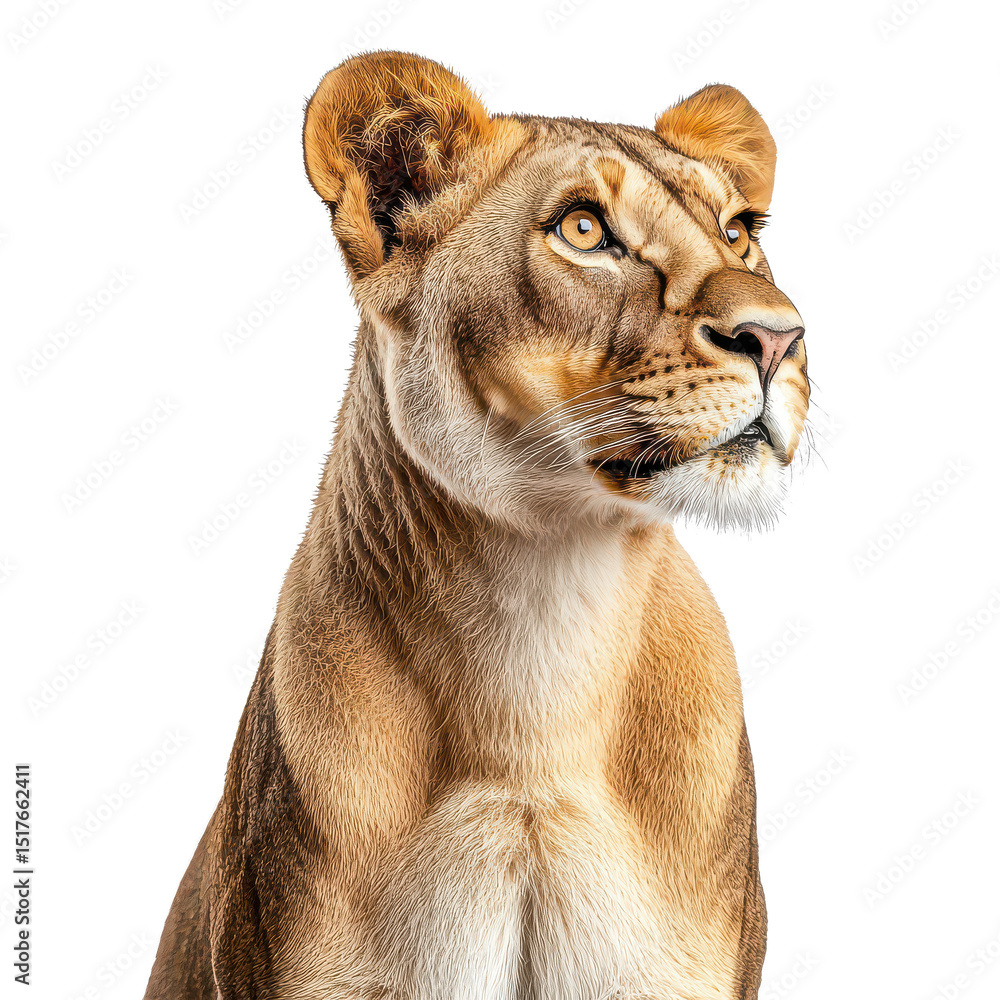 Obraz premium Lioness looking up isolated on transparent background, png