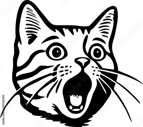 Surprised cat illustration set for vintage style or logo design