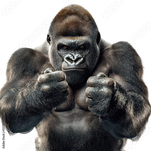 Fierce gorilla pose isolated on transparent background, png