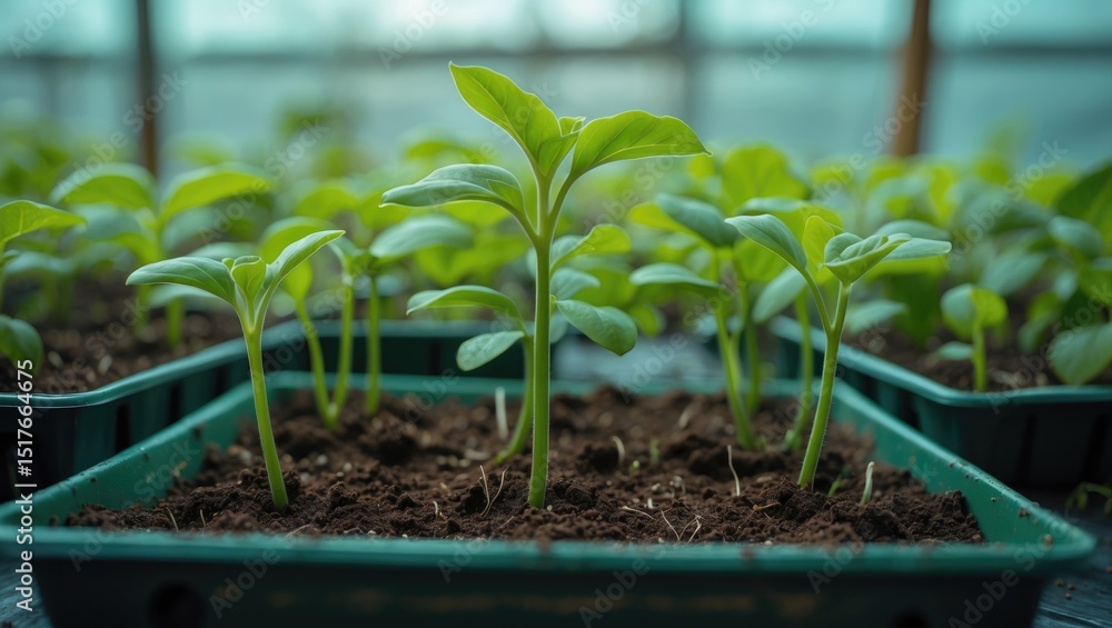 Homegrown pepper seedlings sprouting in boxes during spring.