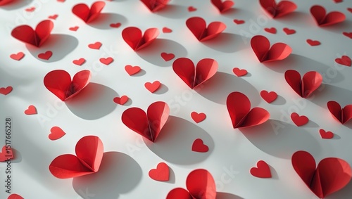 Red paper heart on white background with love-themed design