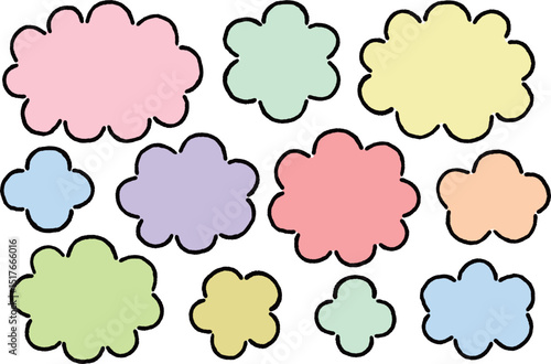 シンプルな雲形の吹き出しのカラーイラスト