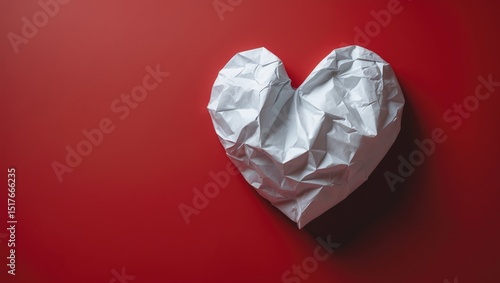 Pink paper heart shape against a red background