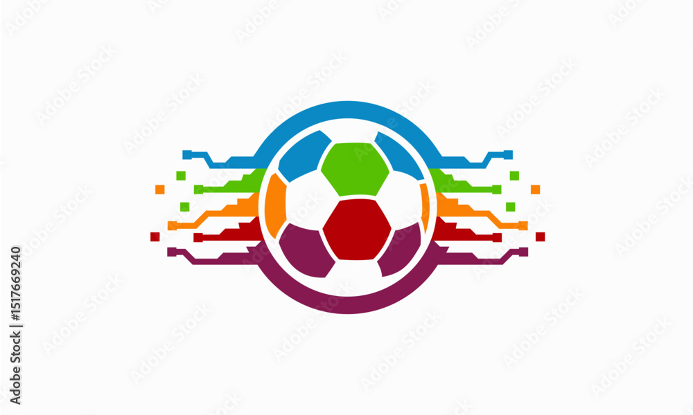 Obraz premium Colorful soccer ball graphic design with digital lines.