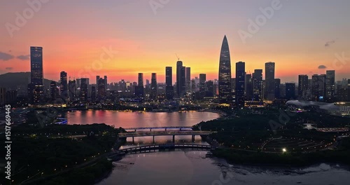 Wallpaper Mural Aerial shot of city skyline and modern commercial buildings at night in Shenzhen, China. Torontodigital.ca