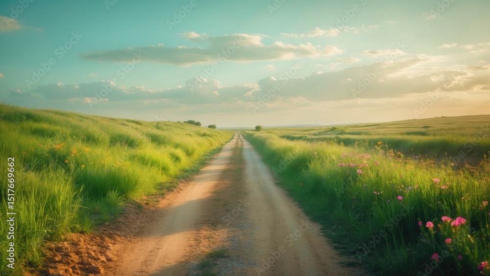 Sunny summer day on a gravel road leading to happiness and relaxation near the village. Sunny summer day on a gravel road leading to happiness and relaxation near the village.