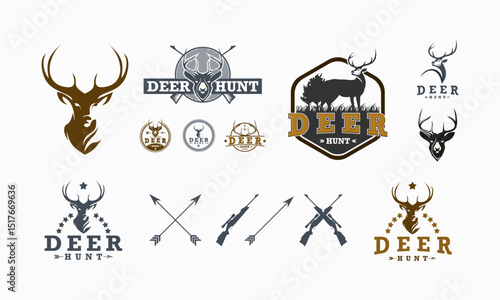 Collection of deer hunt logos and emblems.