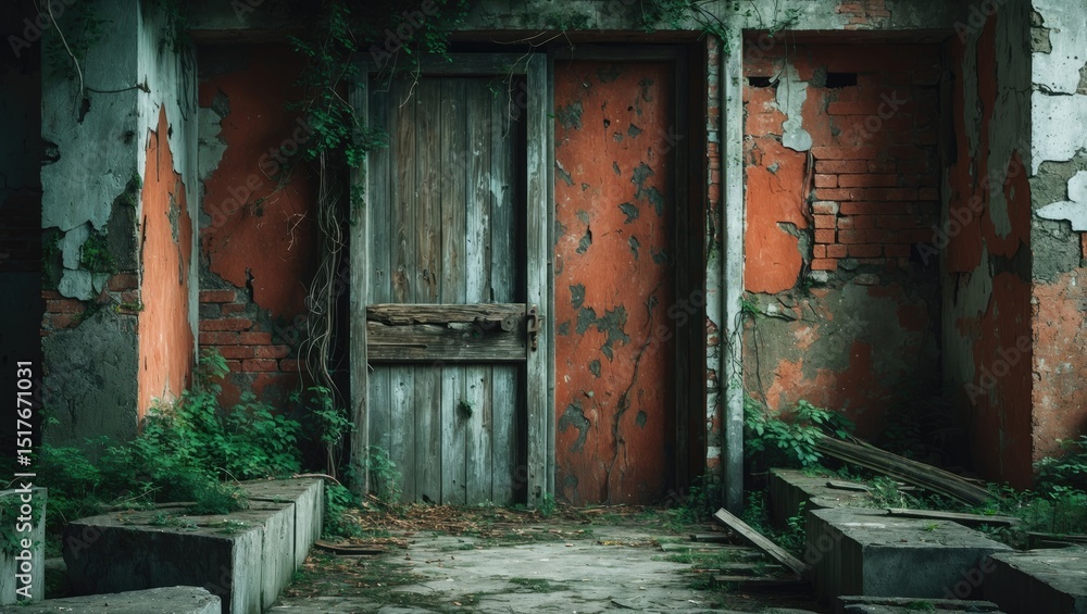 Fototapeta premium Retro-style damaged wall of an ancient house