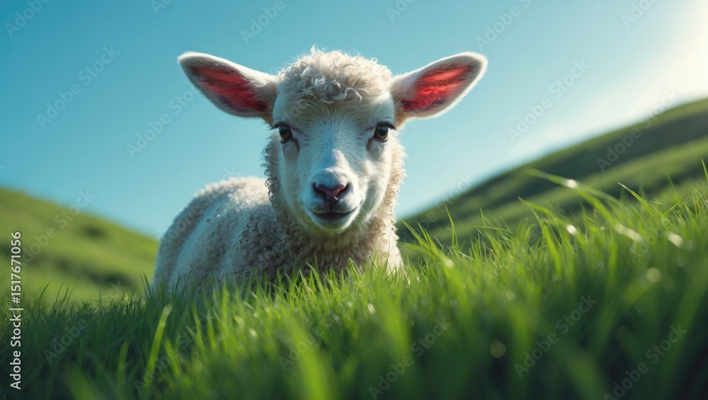 Obraz premium Adorable Sheep in Blooming Springtime in the Netherlands