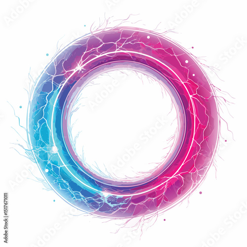 A vibrant, glowing portal ring, pulsating with quantum neon energy, depicted in a cyberpunk style.  Circular energy field, futuristic, glowing lines.