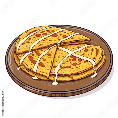 Close-up shot of a golden-brown Puran Poli flatbread, glistening with a drizzle of melted ghee, showcasing its layered texture and rich color.