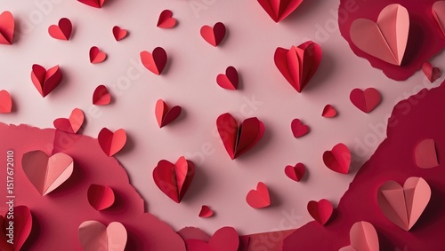 Color paper cut heart on pink background for Valentineâ€™s Day concept