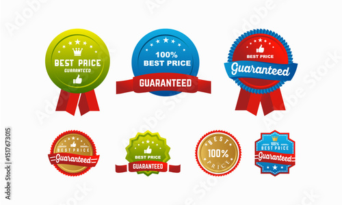 Collection of colorful best price guaranteed labels.