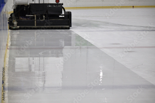 Photography ice hockey rink resurfacing by zamboni machine