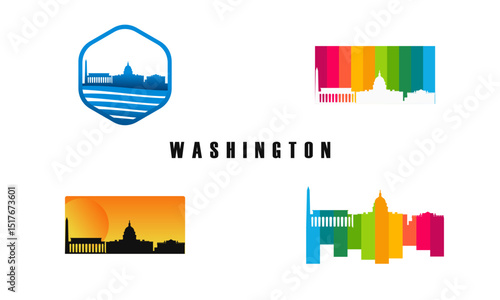 Colorful skyline illustrations of washington dc