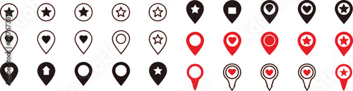 Diverse Collection of Location Pin Icons with Star Heart and Arrow Symbols