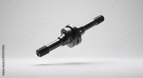High-Resolution 3D Render of a Sleek Black Metal Driveshaft Automotive Component