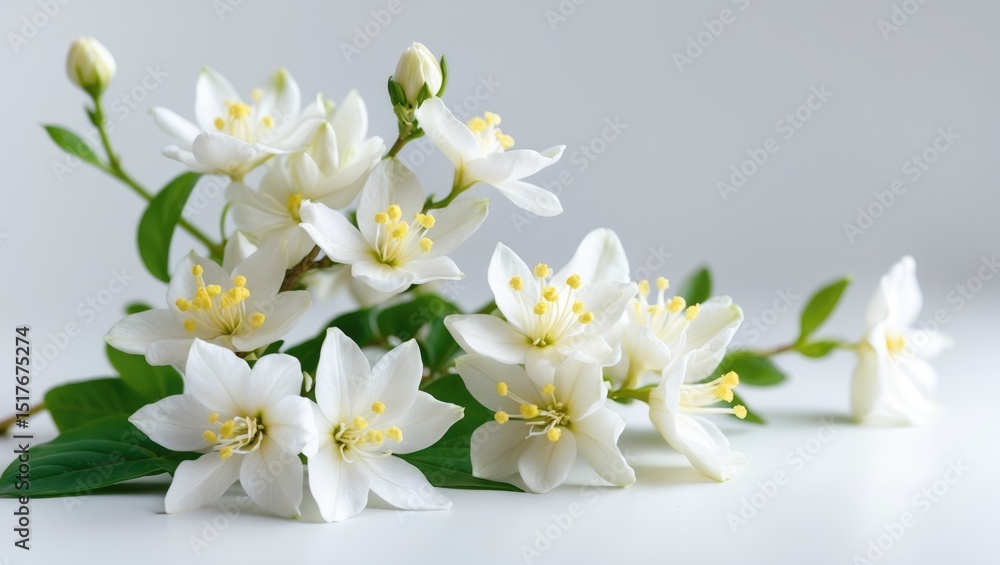 Fototapeta premium Beautiful flower view from the top showcasing fresh jasmine blooms in summer and spring.