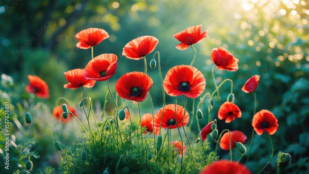 Obraz premium Red poppy flowers blooming in a scenic garden setting