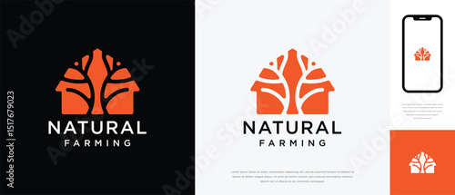 Nature tree farm house logo design. Nature leaf farm logo template. Farming and ranch logo symbol icon	